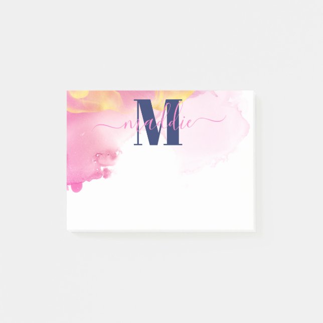 Modern Blue and Pin Ink Cloud Personalised  Post-it Notes (Front)