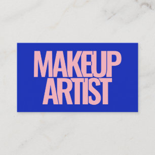 Modern blue and pink bold typography makeup artist business card