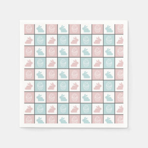 Modern Blue and Pink Easter Bunny Egg Cute Pattern Napkin