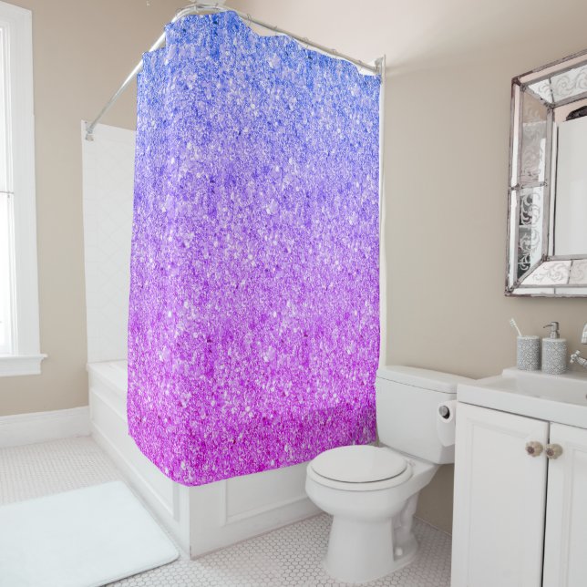 Modern Blue And Pink Glitter Shower Curtain (In Situ)