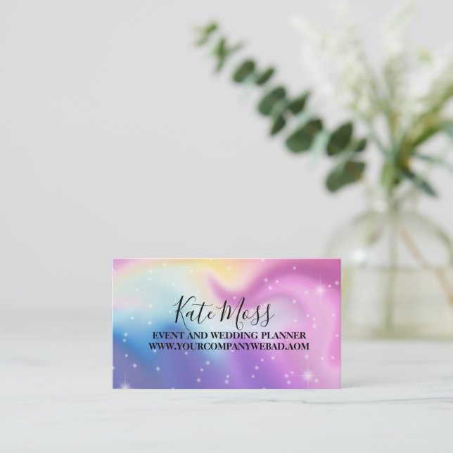 Modern Blue and Pink  Holographic Business Card (Standing Front)