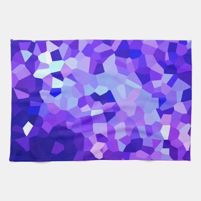 Modern Blue and Purple Stained Glass Ocean Mosaic Tea Towel (Horizontal)