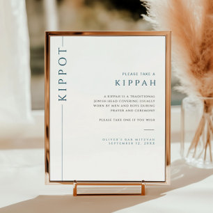 Modern Blue and White Bar Mitzvah Kippah Sign