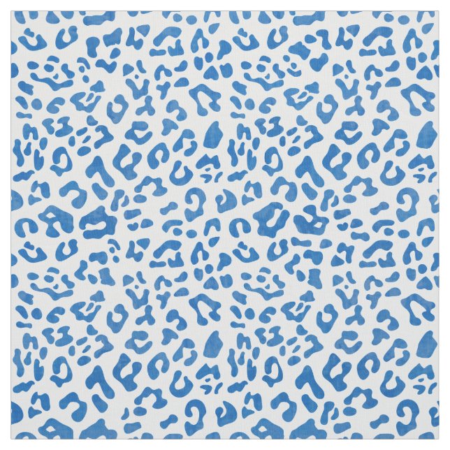 Modern Blue And White Cheetah Animal Print Pattern Fabric (Swatch)