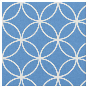 Modern Blue and White Circle Diamond Pattern Fabric