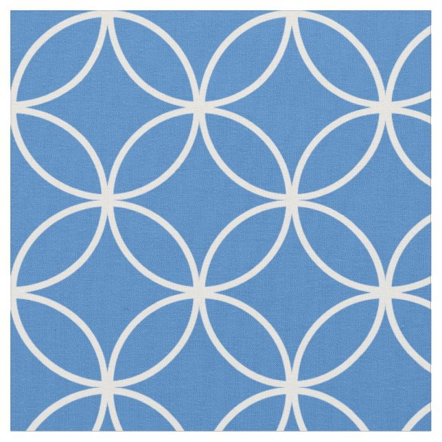 Modern Blue and White Circle Diamond Pattern Fabric (Close Up)