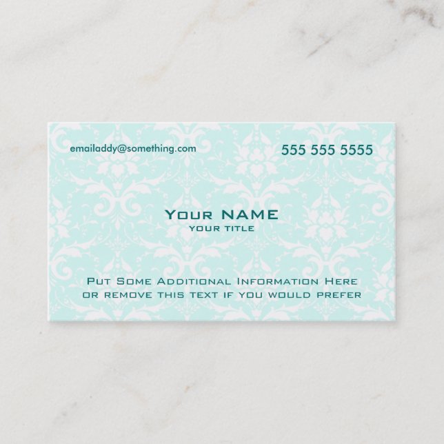 Modern Blue and White Damask Business Card (Front)