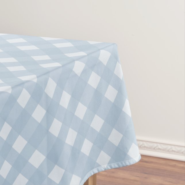 Modern Blue and White Diagonal Chequered Pattern Tablecloth (In Situ)