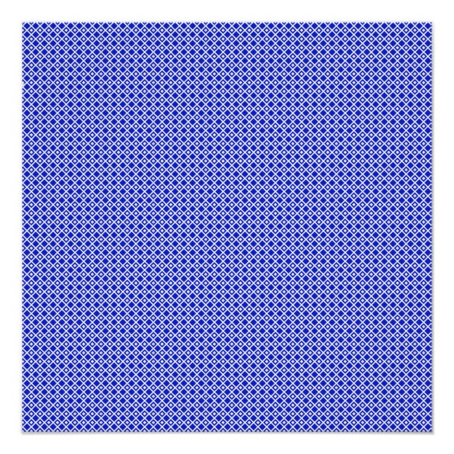 Modern Blue and White Geometric Diamond Pattern Poster (Front)