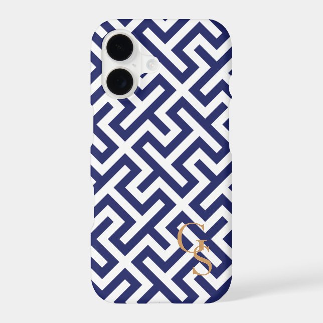 Modern blue and white geometric patterns monogram (Back)