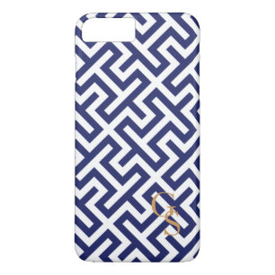 Modern blue and white geometric patterns monogram iPhone 8 plus/7 plus case