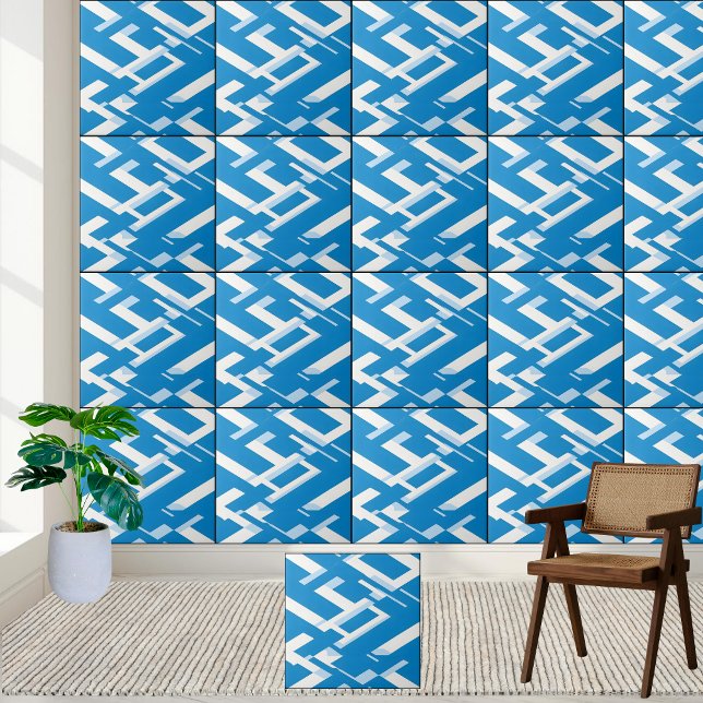 Modern Blue and White Greek Pattern Design  Tile (Creator Uploaded)