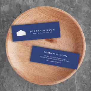 Modern Blue and White House Real Estate Agent Mini Business Card