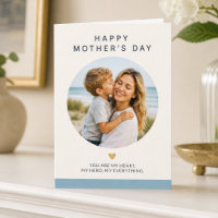 Modern Blue and White Mother’s Day With Photo Card