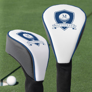 Modern Blue and White Simple Name Initial Monogram Golf Head Cover