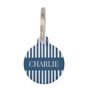 Modern Blue and White Stripes Personalized Name Pet Tag