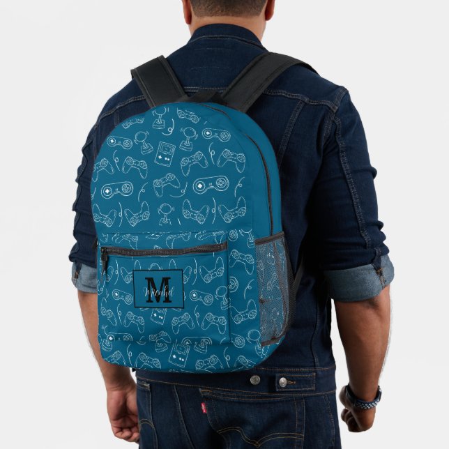 Modern Blue and White Video Game Gamer  Printed Backpack (Insitu (Model))