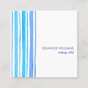 Modern Blue and White Watercolour Stripes square Business Card