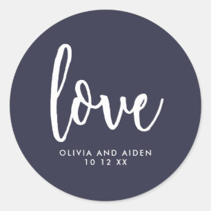 Modern Blue and White Wedding Classic Round Sticker