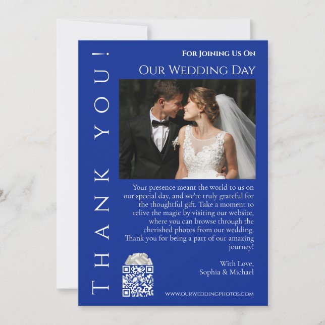 Modern Blue and White-Wedding Photo-Thank You- Invitation (Front)