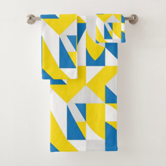 Modern Blue and Yellow Geometric Bold Cubist Art Bath Towel Set