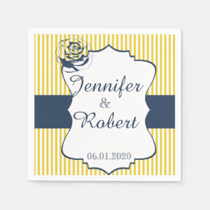 Modern Blue and Yellow Stripe Wedding Napkin