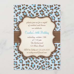 Modern Blue Animal Print Girly Birthday Party Invitation
