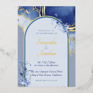 Modern Blue Aqua Marble Wedding Foil Invitation