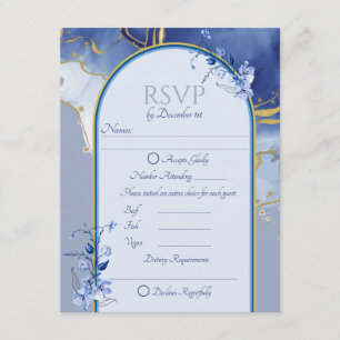 Modern Blue Aqua Marble Wedding RSVP Card