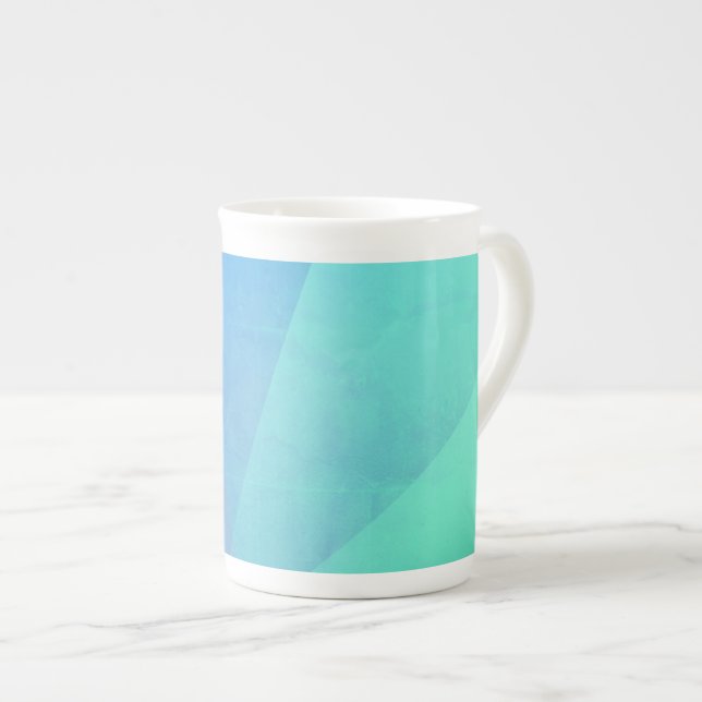 Modern Blue Aqua &Turquoise Geometric Gradation Bone China Mug (Front Right)