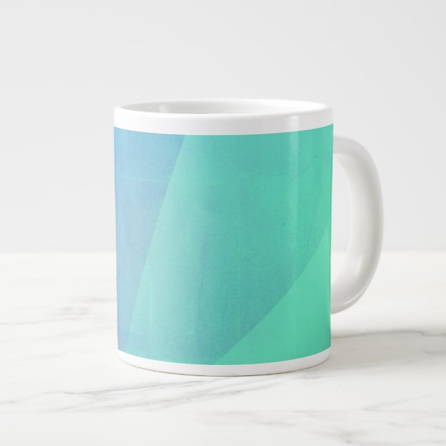 Modern Blue Aqua &Turquoise Geometric Gradation Large Coffee Mug (Front Right)