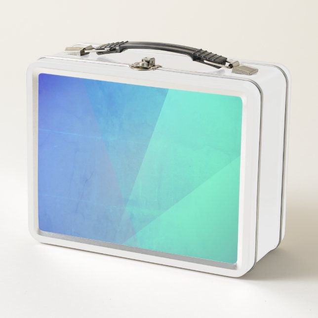 Modern Blue Aqua &Turquoise Geometric Gradation Metal Lunch Box (Front)