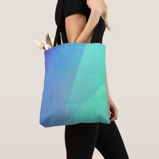 Modern Blue Aqua &Turquoise Geometric Gradation Tote Bag (Close Up)