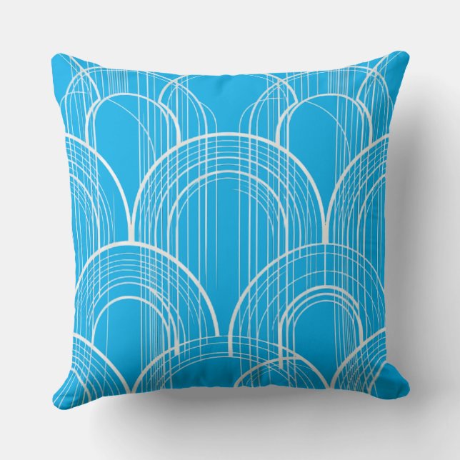 Modern Blue Arch Pattern Throw Pillow, Minimalist  Cushion (Back)