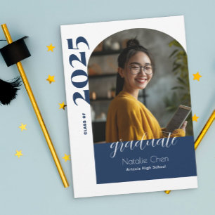 Modern Blue Arch Photo Graduation  Announcement