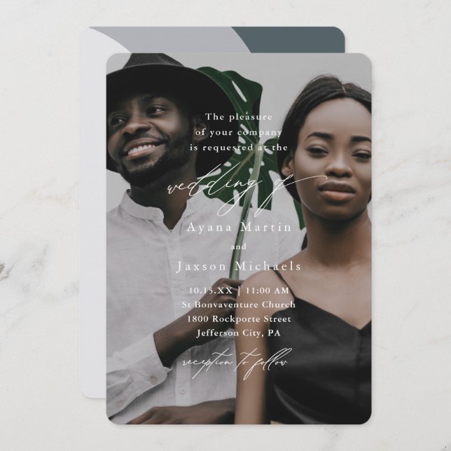 Modern Blue Arches One Photo Wedding Invitation (Front/Back)