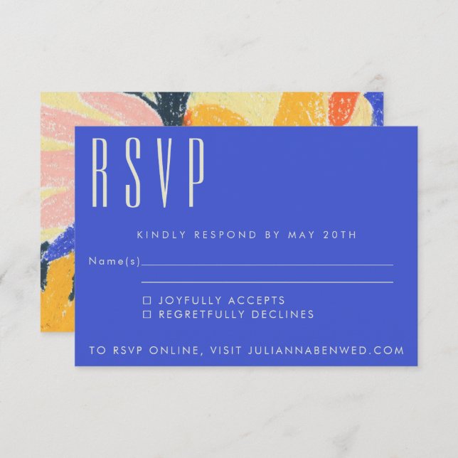 Modern Blue Artsy Abstract Botanical Wedding RSVP Card (Front/Back)