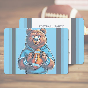 Modern Blue Athletic Bear Football Party Invitation