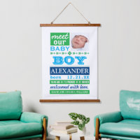 Modern Blue Baby Boy Photo Birth Announcement