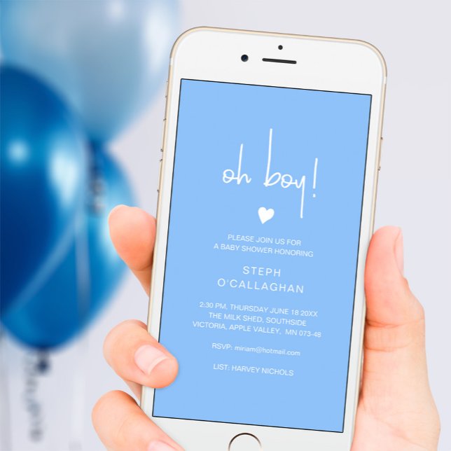 Modern Blue Baby Boy Shower Cellphone eVite  Announcement (Creator Uploaded)