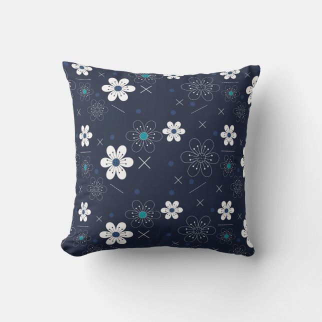 Modern Blue Background Abstract Seamless Floral Cushion (Front)