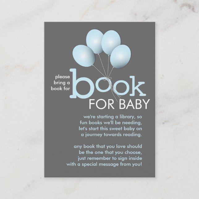 Modern Blue Balloon Baby Shower Book Insert Card (Front)