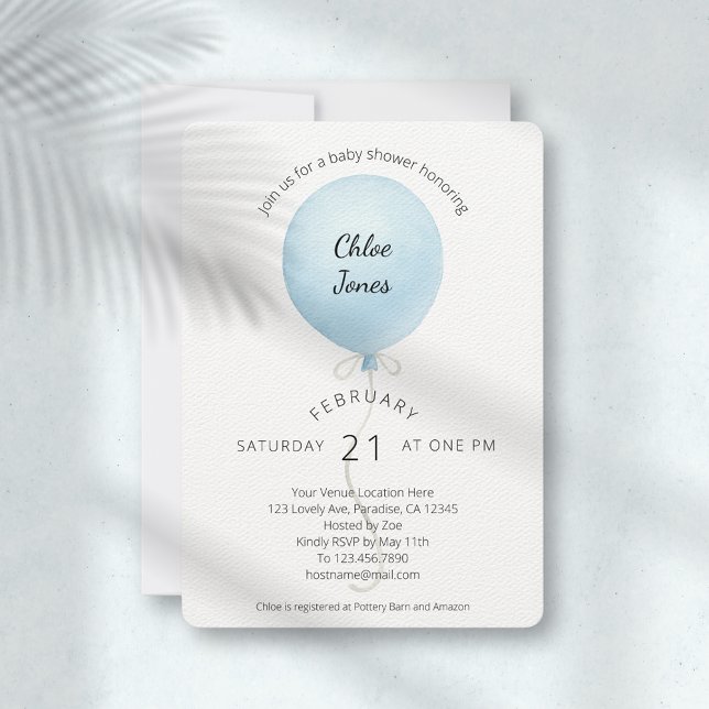 Modern Blue Balloon Baby Shower Invitation (Creator Uploaded)