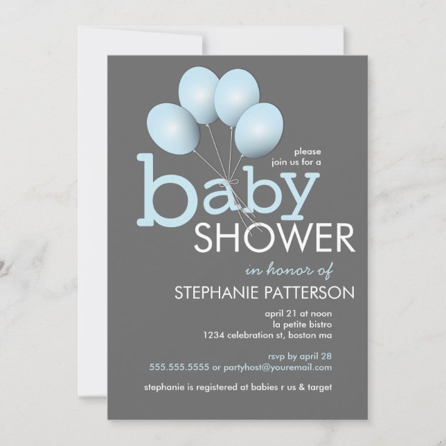 Modern Blue Balloon Boy Baby Shower Invitation (Front)