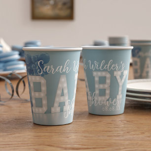 Modern Blue Balloons Boy Baby Shower Paper Cups