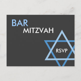 Modern Blue Bar Mitzvah RSVP Postcard