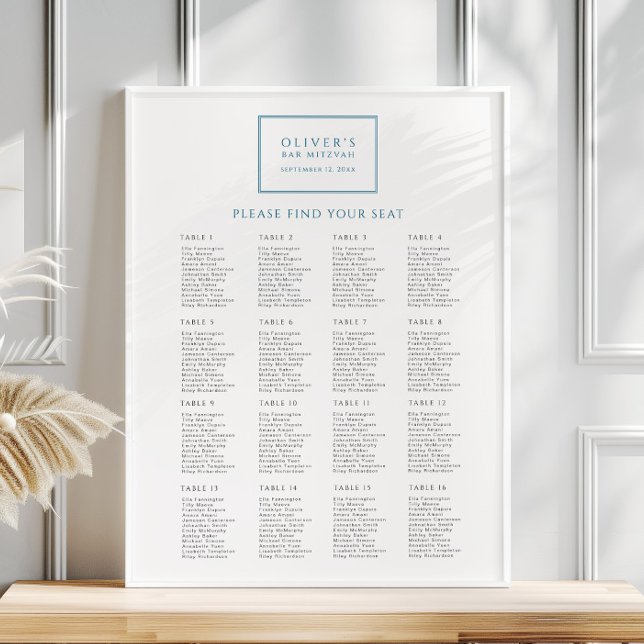 Modern Blue Bar Mitzvah Seating Chart Poster (Creator Uploaded)