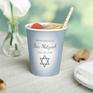 Modern Blue Bar Mitzvah Simple Star of David  Paper Cups