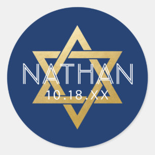 Modern Blue Bar Mitzvah Star of David Personalised Classic Round Sticker