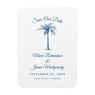 Modern Blue Beach Wedding Save the Date Magnet